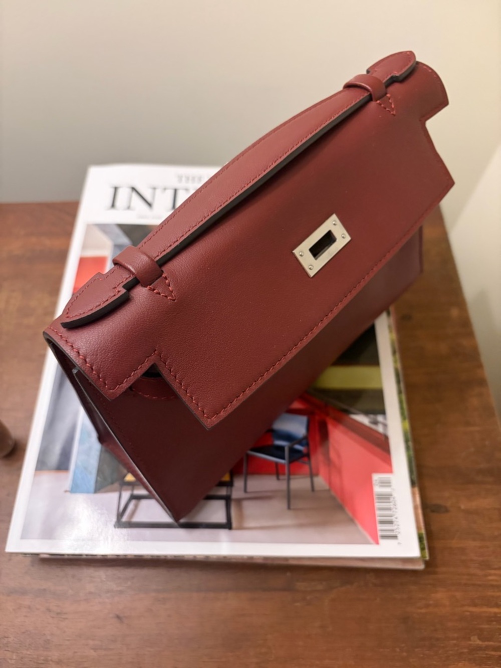 Unbranded H Kelly Pochette Style Bag Burgundy Silver Hardware Clutch - Picture 5 of 12